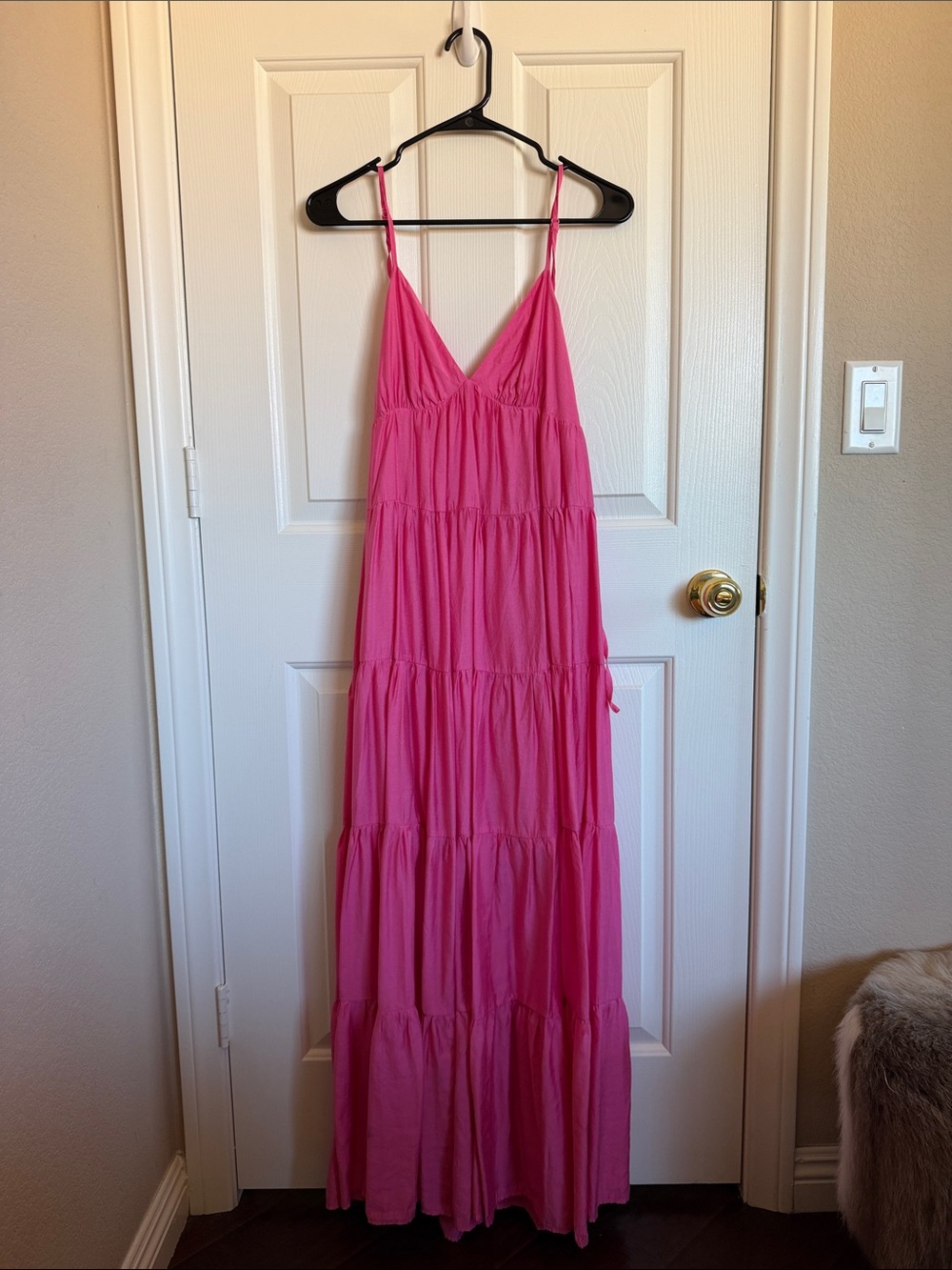 Vici Fuchsia Tiered Spaghetti-Strap Maxi Dress